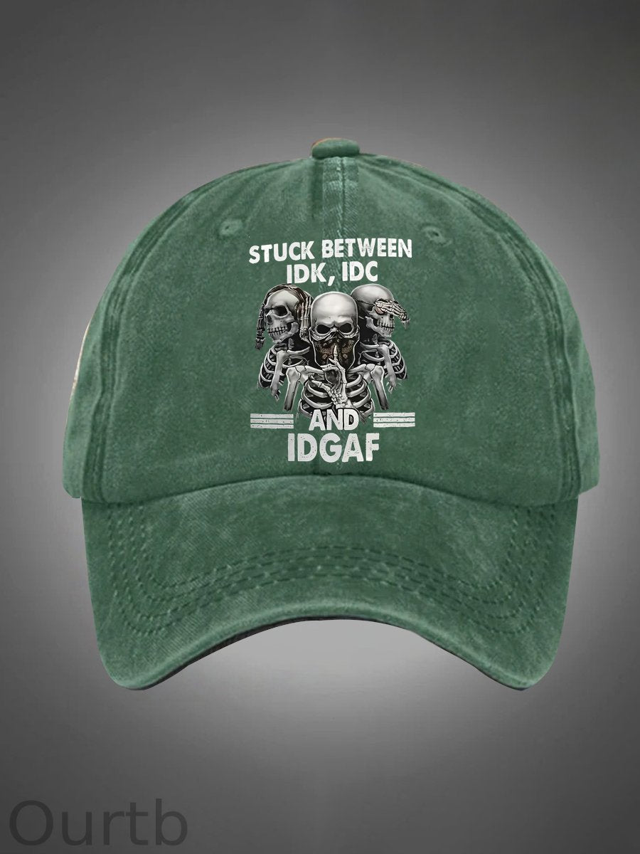 Stuck Between IDK IDC And IDGAF Pattern Washed Hats