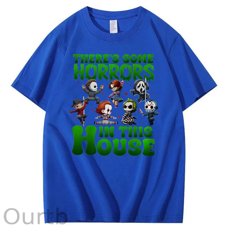 There's Some Horros In This House Pattern Print 100%Cotton T-Shirt
