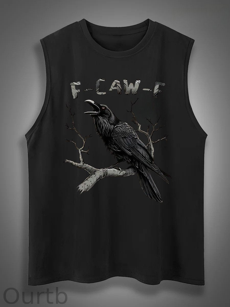F-Caw-F Crow Print Cotton Sleeveless Tank Tops