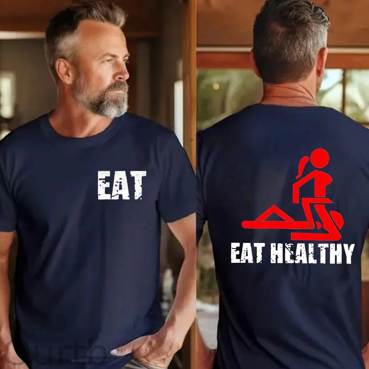 Eat Healthy Pattern Print 100%Cotton T-Shirt