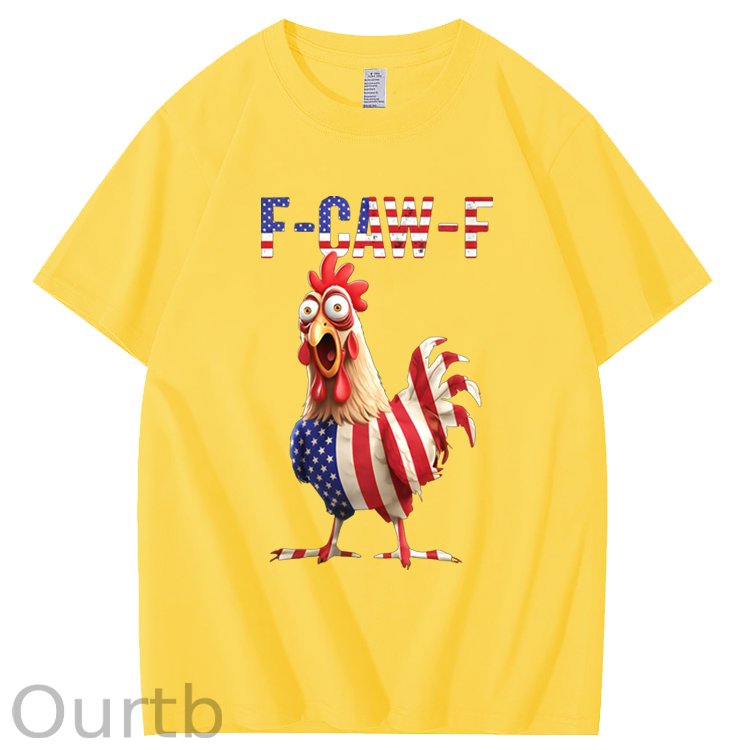 F-Caw-F America Flag Chicken Pattern100% Cotton T-Shirt