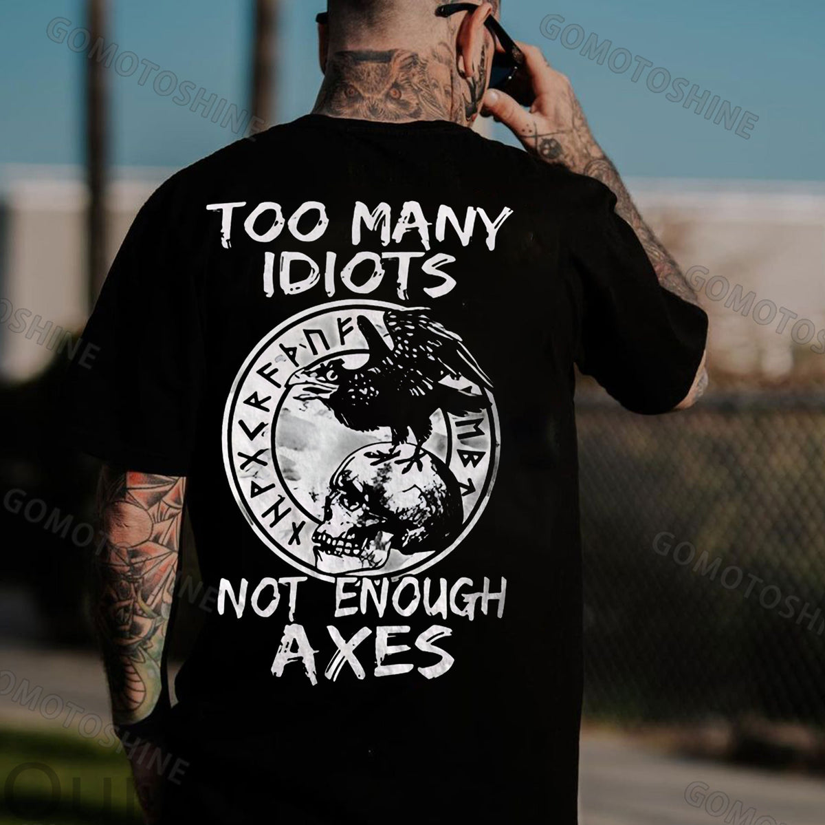 TOO MANY IDIOTS NOT ENOUGH AXES Skull&Crow Print Men's T-Shirt