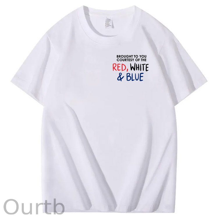 Red White And Blue Pattern Print 100%Cotton T-Shirt
