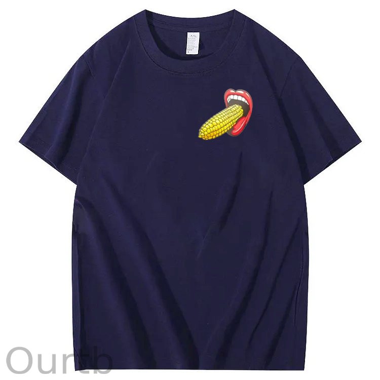 I Bet You Eat Corn The Long Way Pattern Print Crew Neck T-Shirt