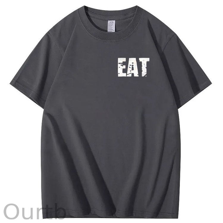 Eat Healthy Pattern Print 100%Cotton T-Shirt