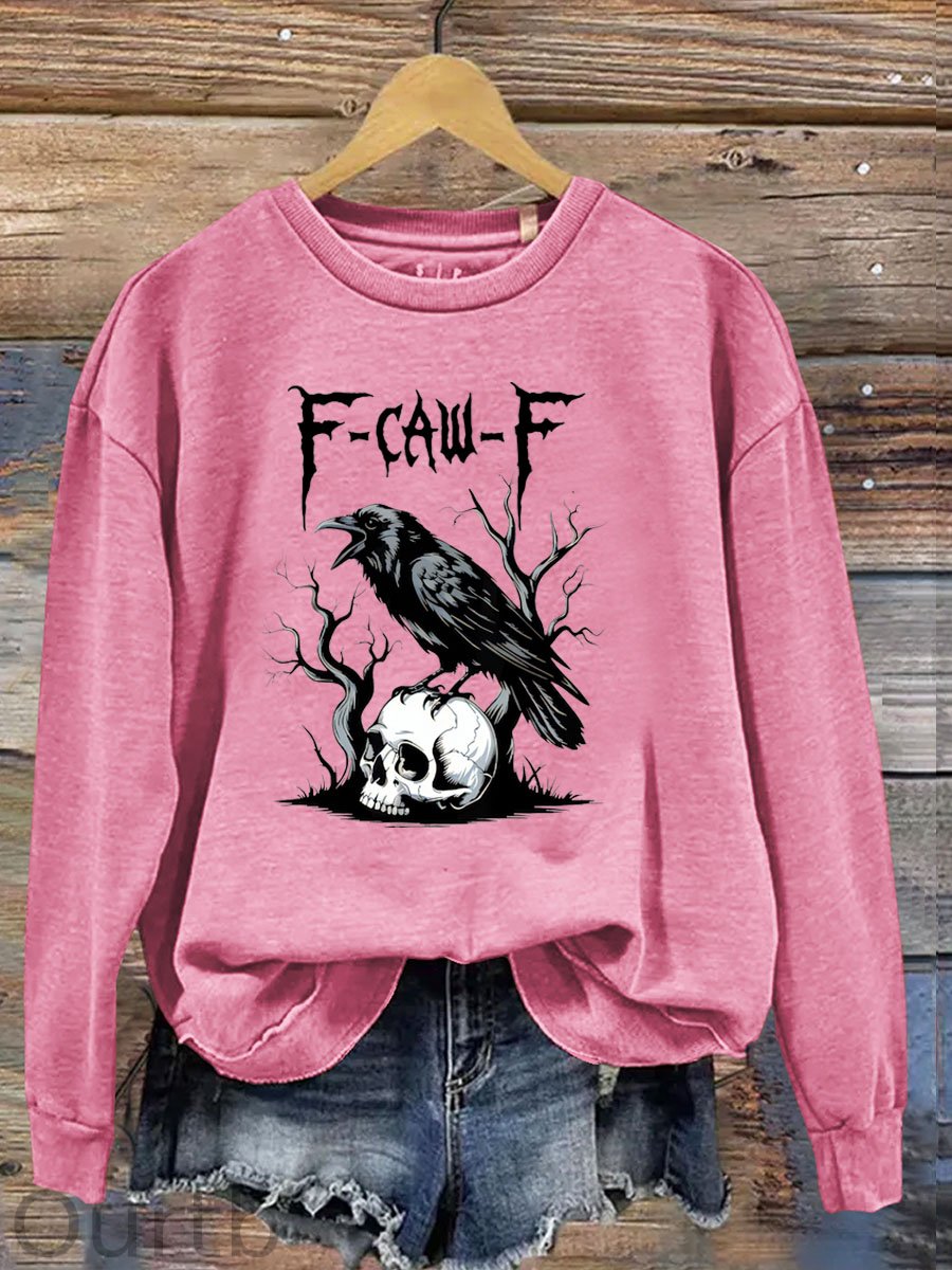 Women's Halloween Crow Stepping On A Skull F-Caw -F Pattern Print Casual Sweatshirt