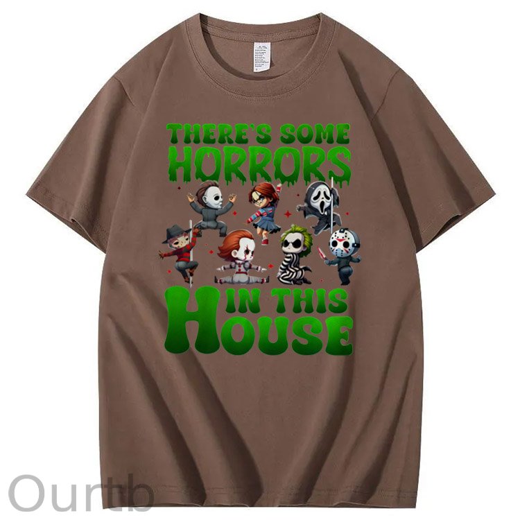 There's Some Horros In This House Pattern Print 100%Cotton T-Shirt