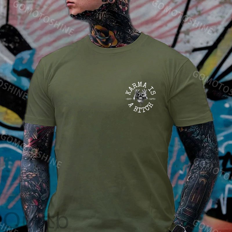 KARMA IS A BITCH Skull With OK Print Men's T-Shirt