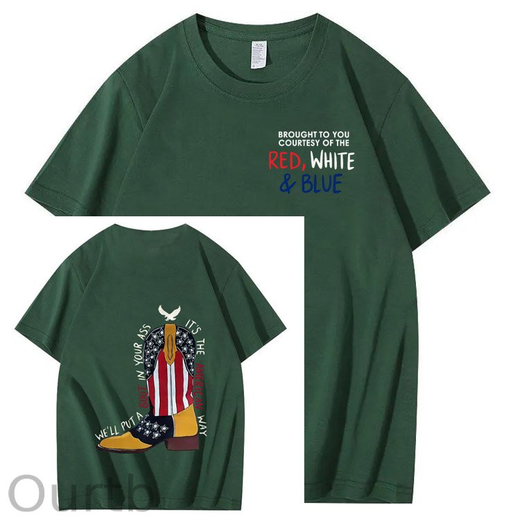 Red White And Blue Pattern Print 100%Cotton T-Shirt