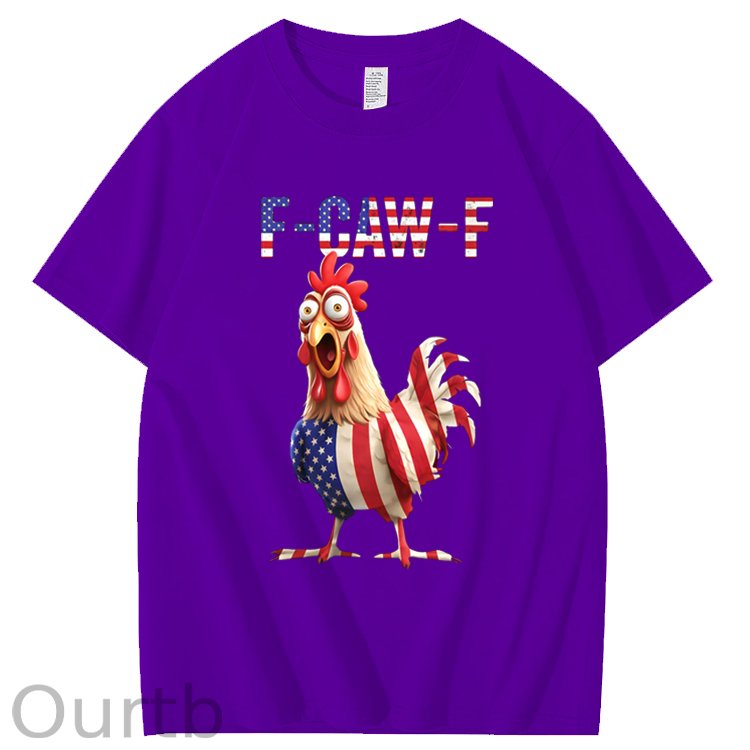 F-Caw-F America Flag Chicken Pattern100% Cotton T-Shirt
