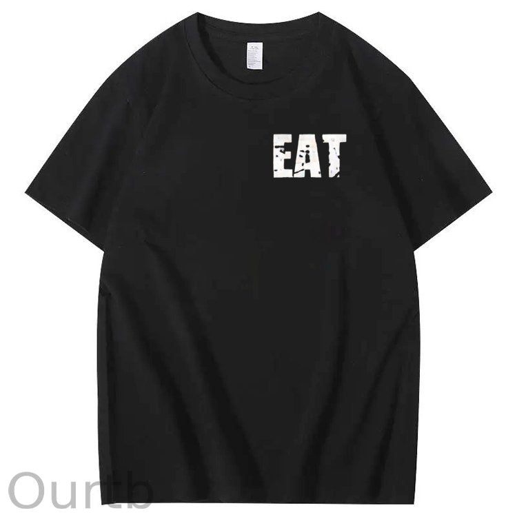 Eat Healthy Pattern Print 100%Cotton T-Shirt