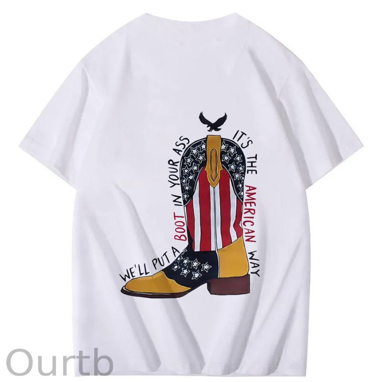Red White And Blue Pattern Print 100%Cotton T-Shirt
