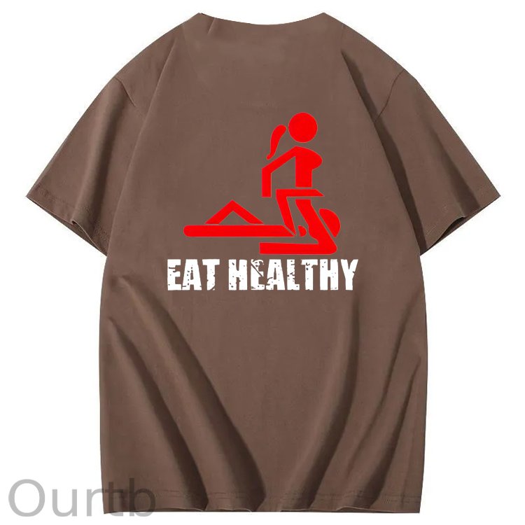 Eat Healthy Pattern Print 100%Cotton T-Shirt