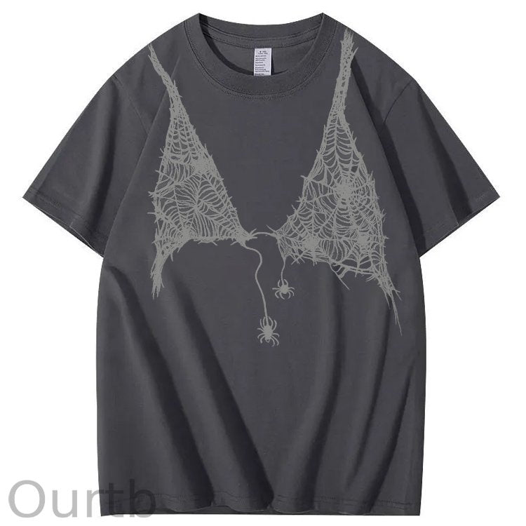 Halloween Fun Spider Web Bra Pattern Pattern Print 100%Cotton T-Shirt