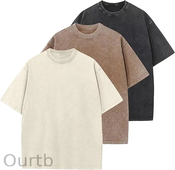 Men's Cotton T-Shirts Oversized Unisex Short Sleeves Casual Loose Wash Solid Basic Tee Tops