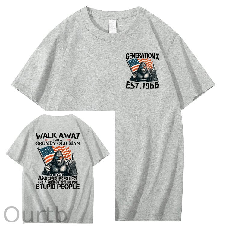 Walk Away I Am A Grumpy Old Man America BigFoot Gen X 100% Cotton T-Shirt