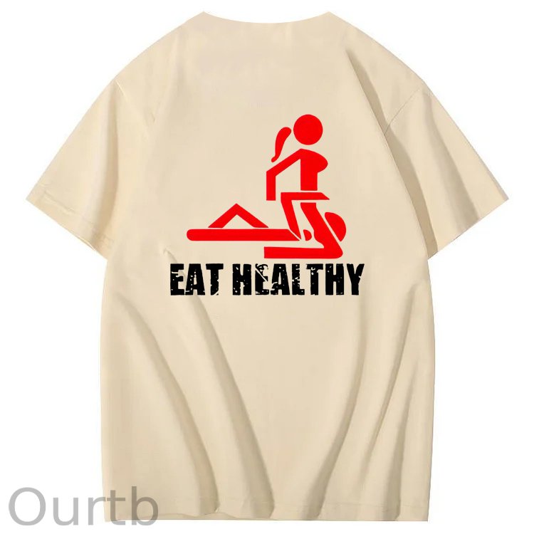 Eat Healthy Pattern Print 100%Cotton T-Shirt