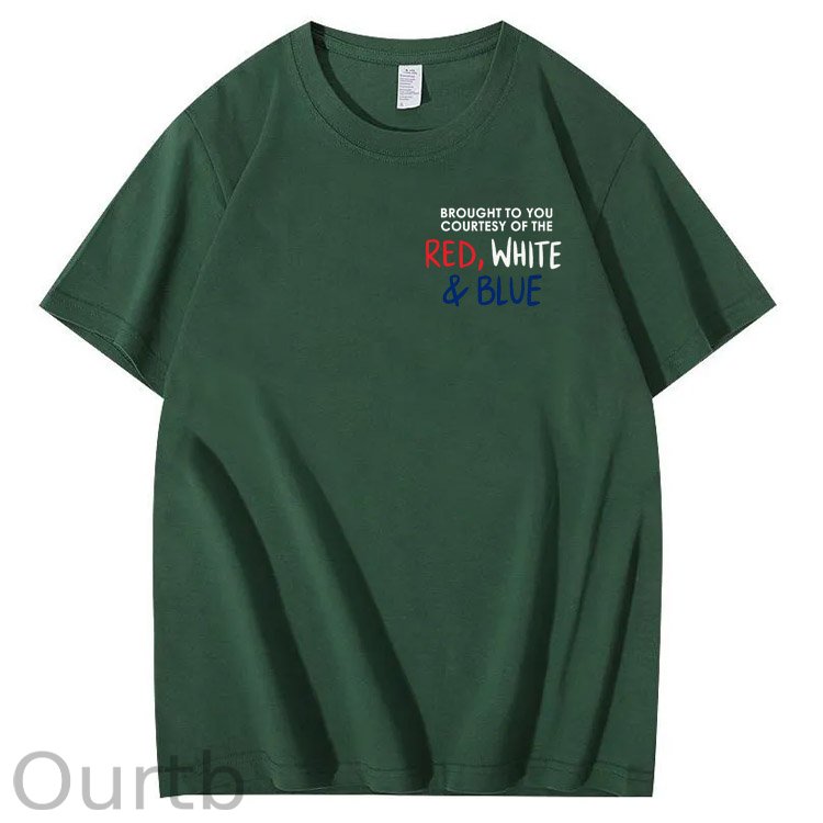 Red White And Blue Pattern Print 100%Cotton T-Shirt