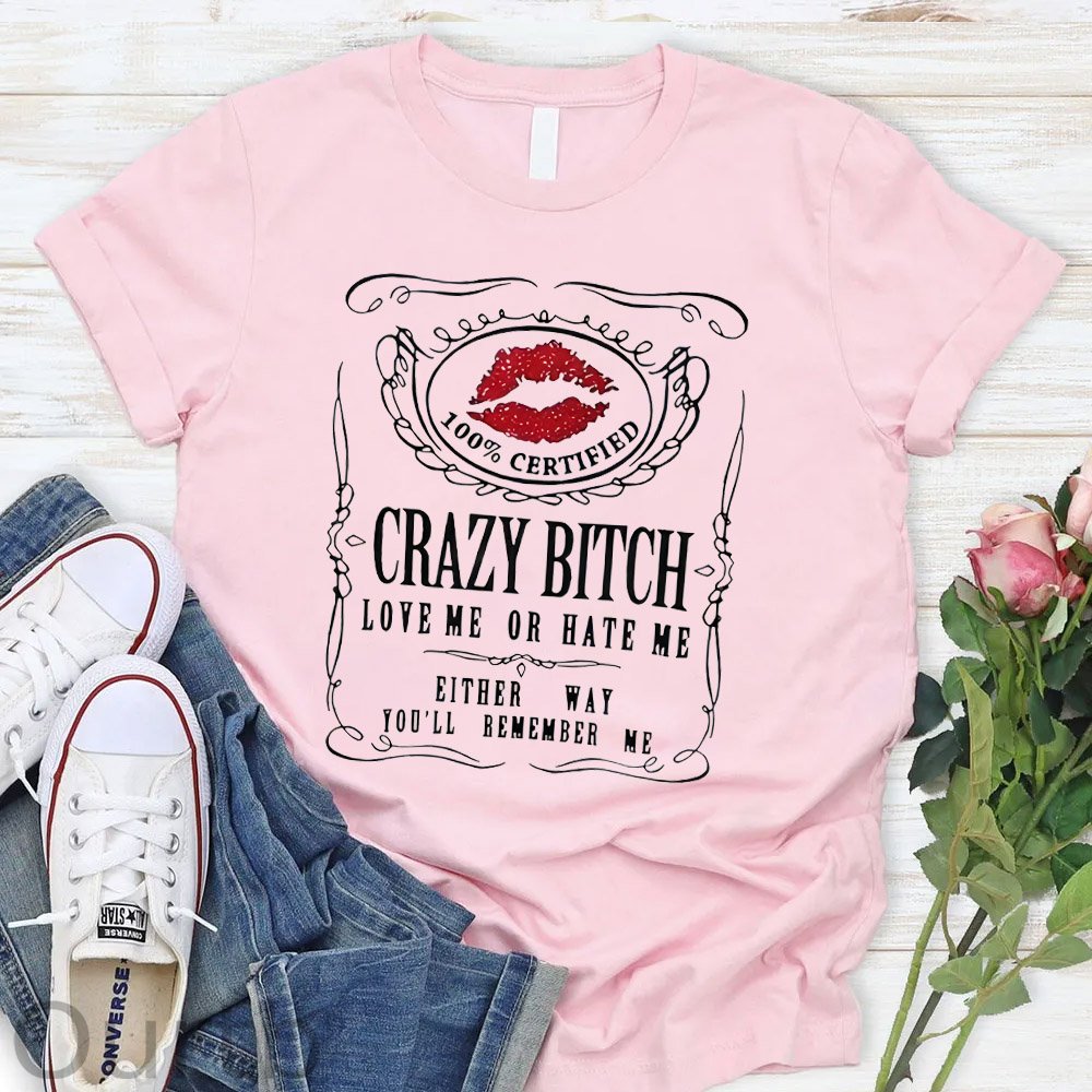 Crazy Bitches Pattern Round-Neck T-Shirt