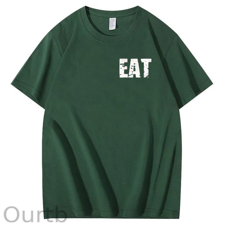 Eat Healthy Pattern Print 100%Cotton T-Shirt