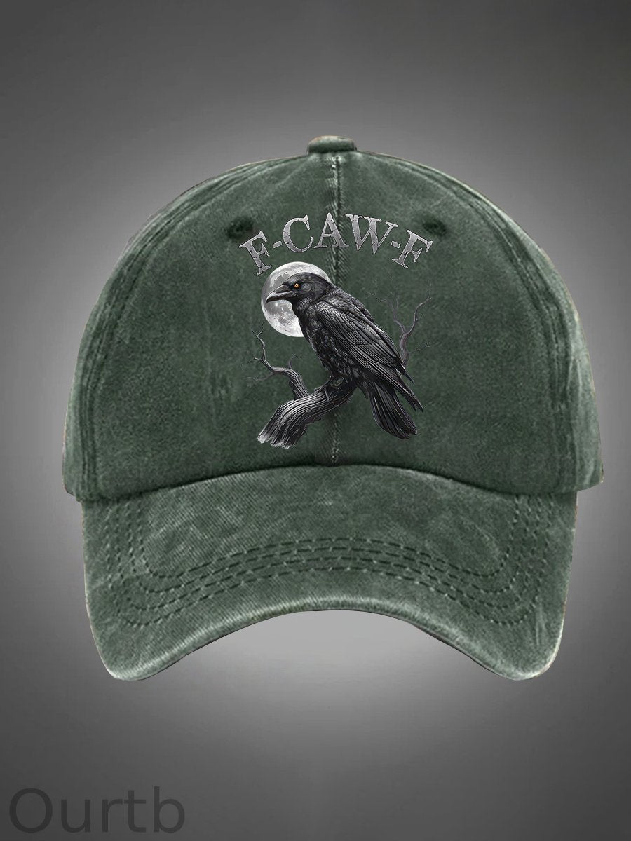 F-Caw-F Crow Pattern Washed Hats