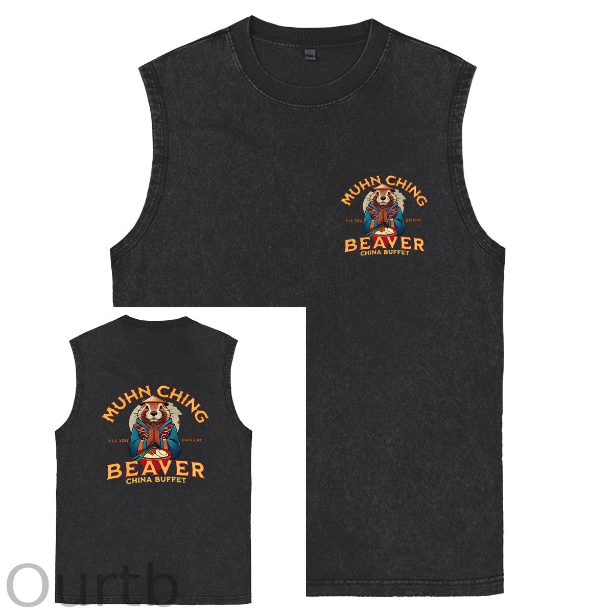 Muhn Ching All You Can Eat Beaver China Buffet Art Print Cotton Sleeveless Tank Tops