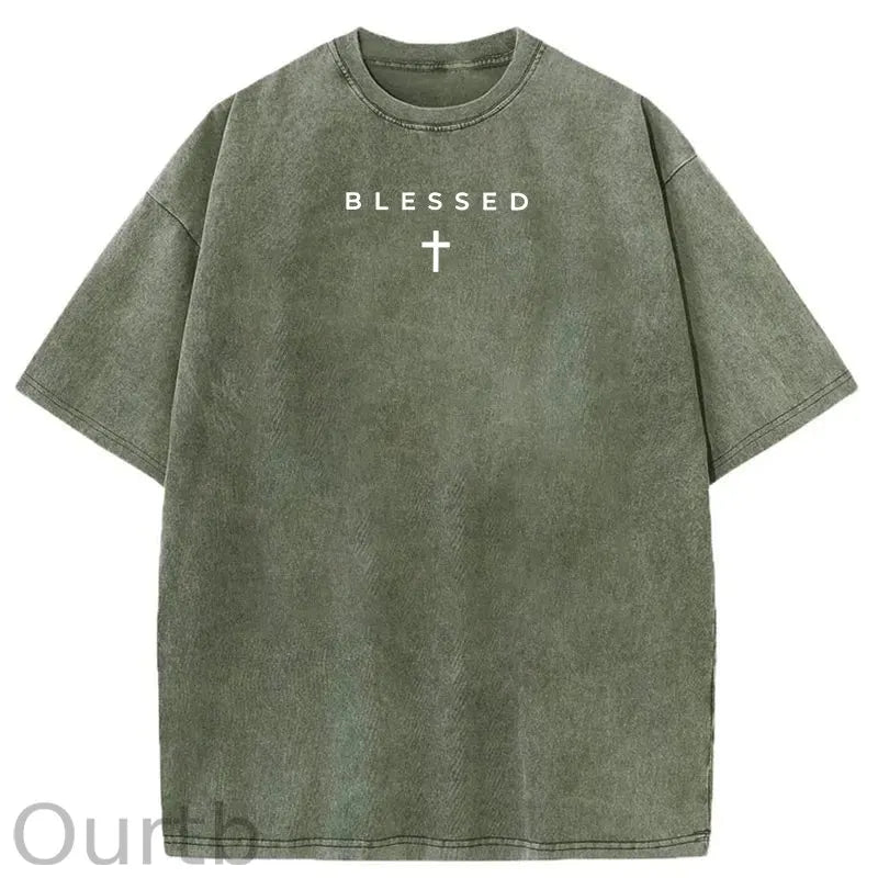 Men's Cross & Letter Print Round Neck Tee, Casual Street Short Sleeve T-shirt for Summer, Men's Top for Daily Wear