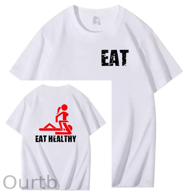Eat Healthy Pattern Print 100%Cotton T-Shirt