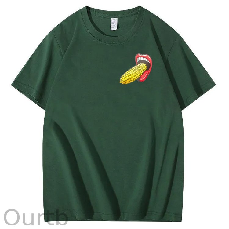 I Bet You Eat Corn The Long Way Pattern Print Crew Neck T-Shirt
