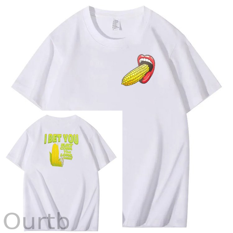 I Bet You Eat Corn The Long Way Pattern Print Crew Neck T-Shirt