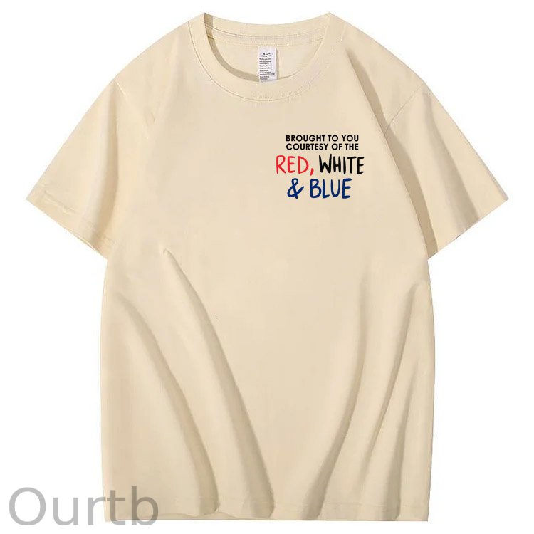 Red White And Blue Pattern Print 100%Cotton T-Shirt