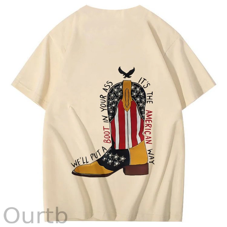 Red White And Blue Pattern Print 100%Cotton T-Shirt