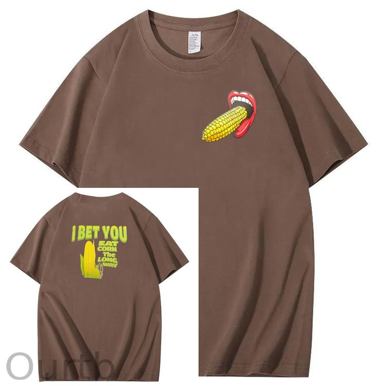 I Bet You Eat Corn The Long Way Pattern Print Crew Neck T-Shirt