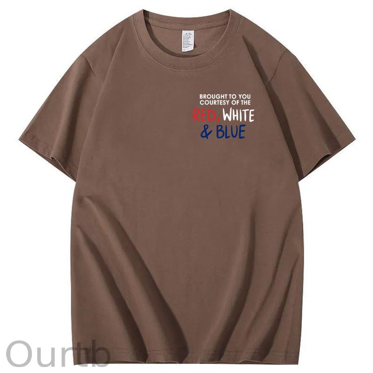 Red White And Blue Pattern Print 100%Cotton T-Shirt