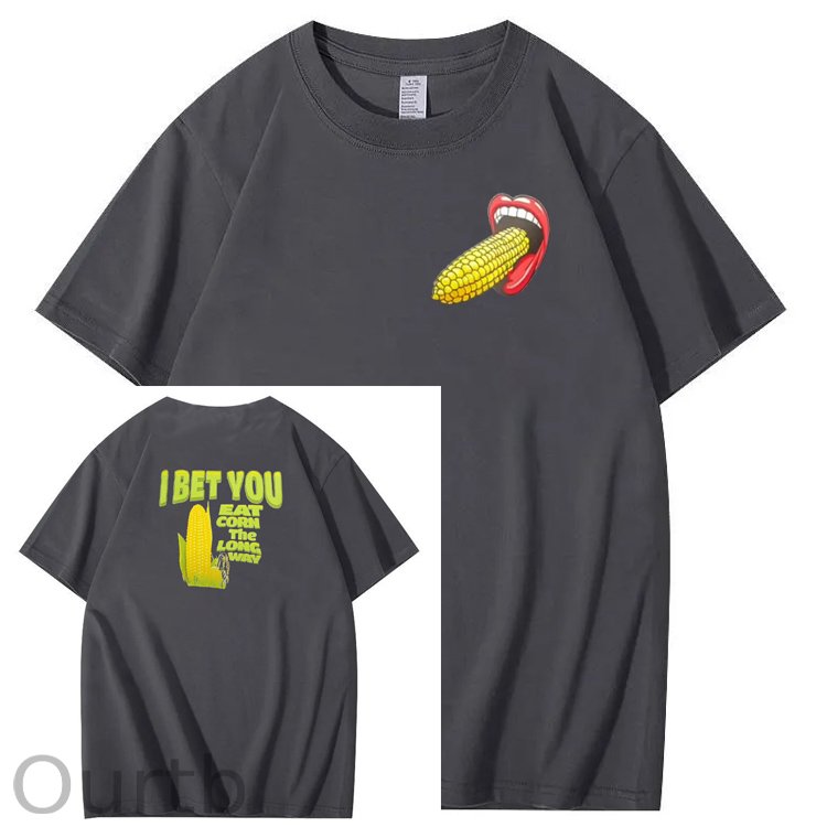 I Bet You Eat Corn The Long Way Pattern Print Crew Neck T-Shirt