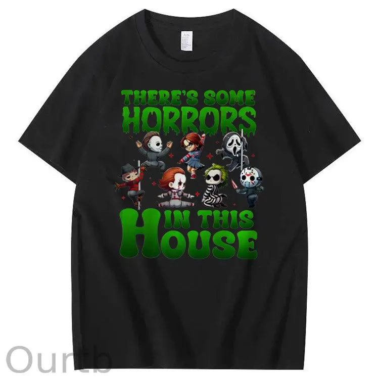 There's Some Horros In This House Pattern Print 100%Cotton T-Shirt