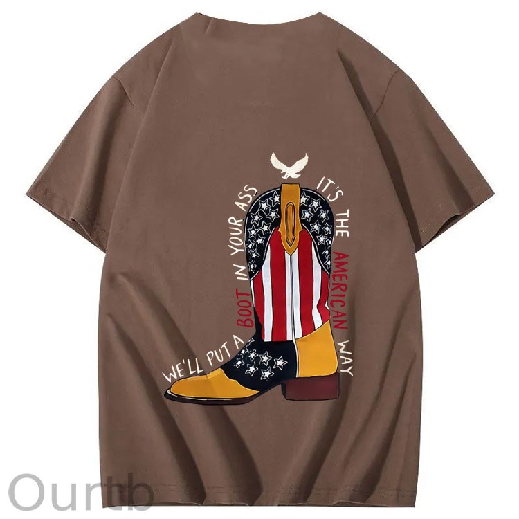Red White And Blue Pattern Print 100%Cotton T-Shirt