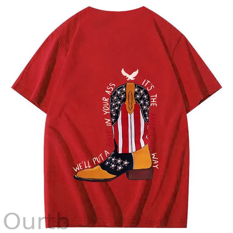 Red White And Blue Pattern Print 100%Cotton T-Shirt