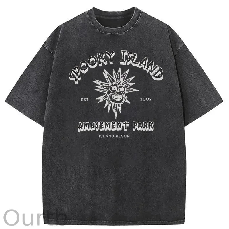 Spooky Island Halloween Washed Cotton T-Shirt