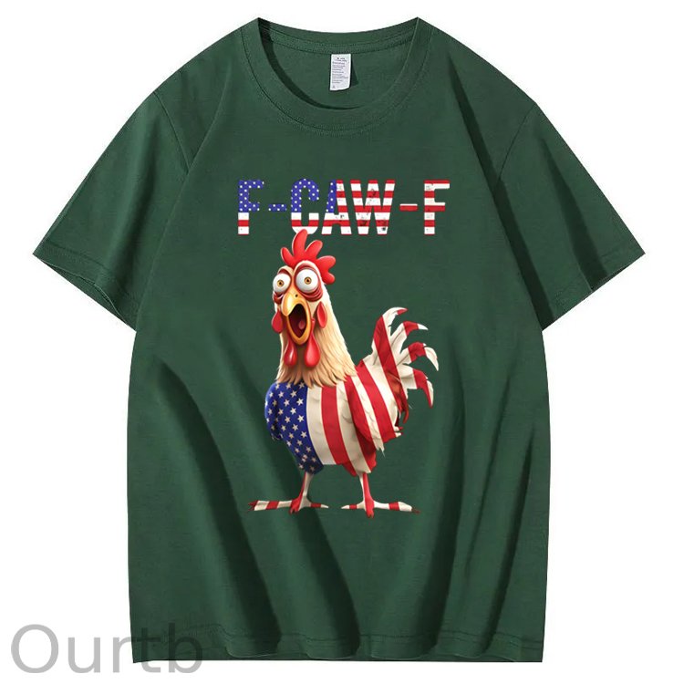 F-Caw-F America Flag Chicken Pattern100% Cotton T-Shirt