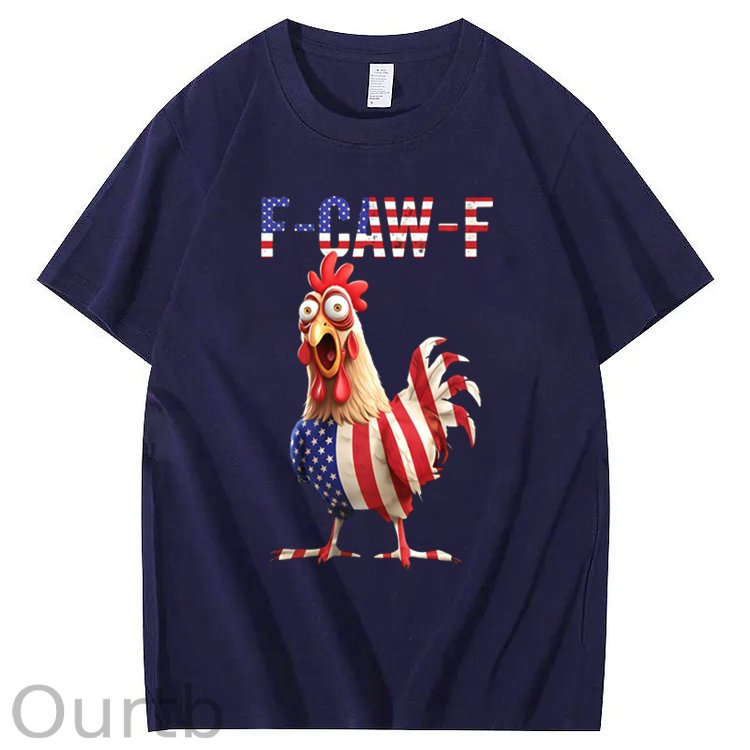 F-Caw-F America Flag Chicken Pattern100% Cotton T-Shirt