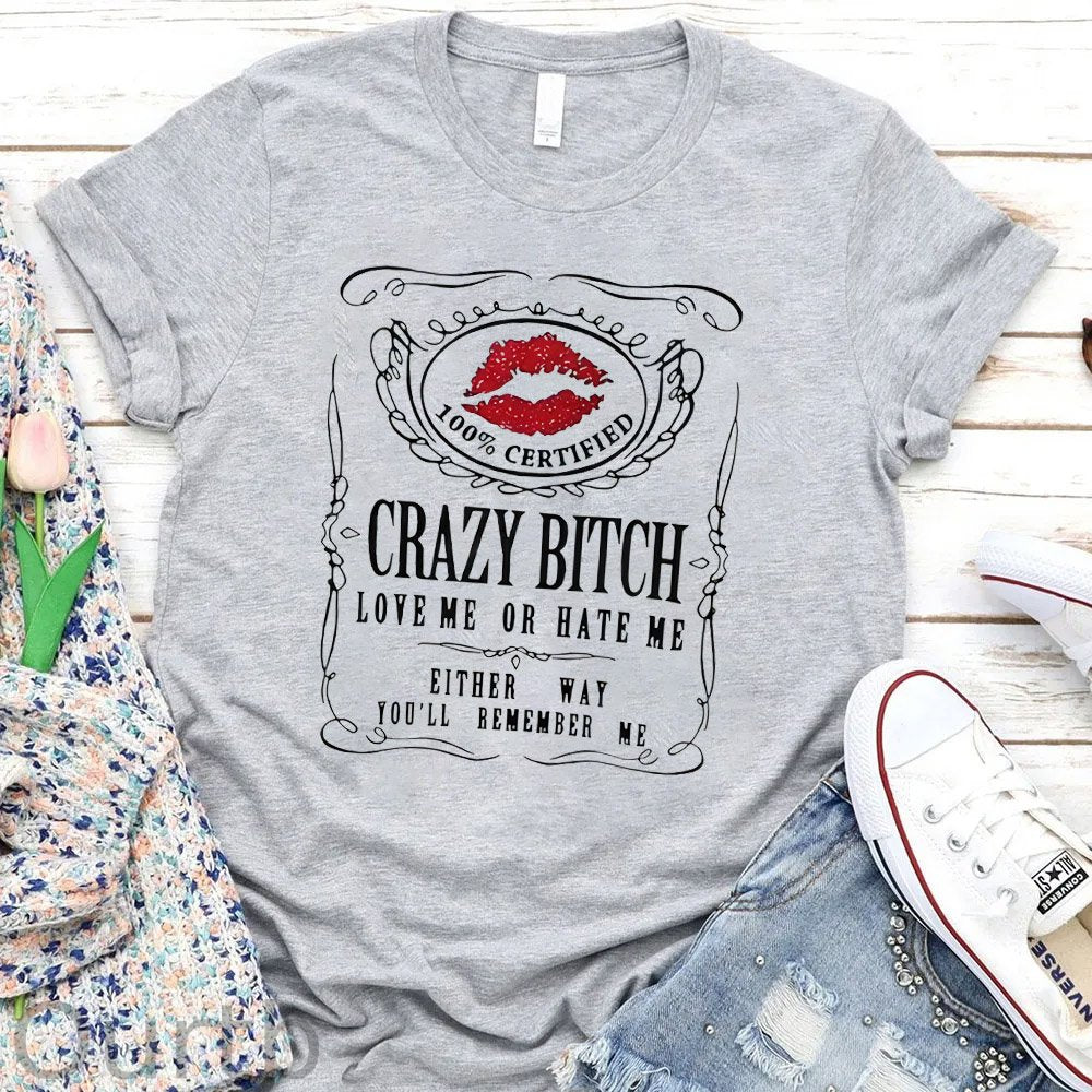 Crazy Bitches Pattern Round-Neck T-Shirt