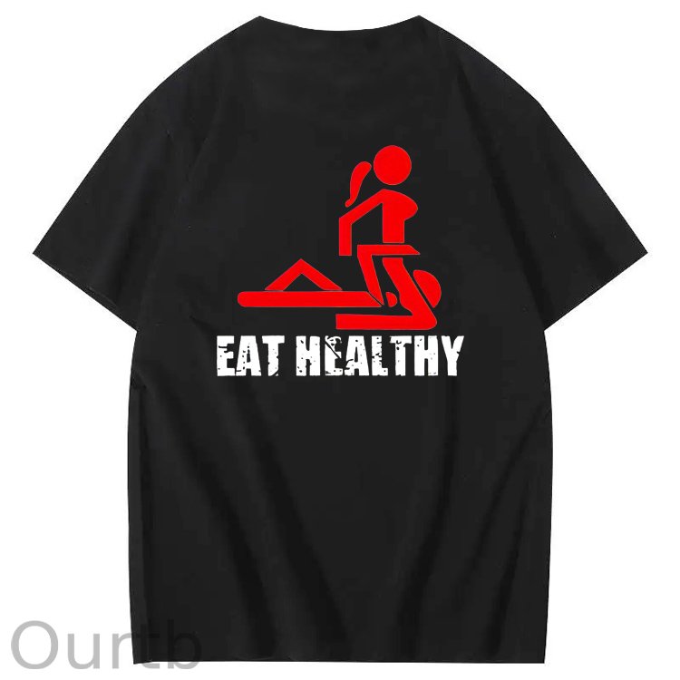 Eat Healthy Pattern Print 100%Cotton T-Shirt