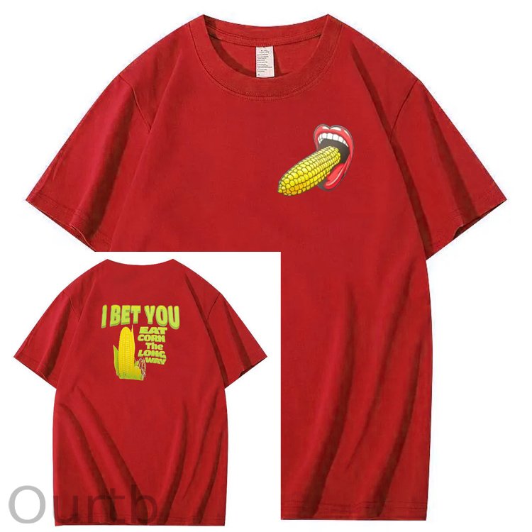 I Bet You Eat Corn The Long Way Pattern Print Crew Neck T-Shirt