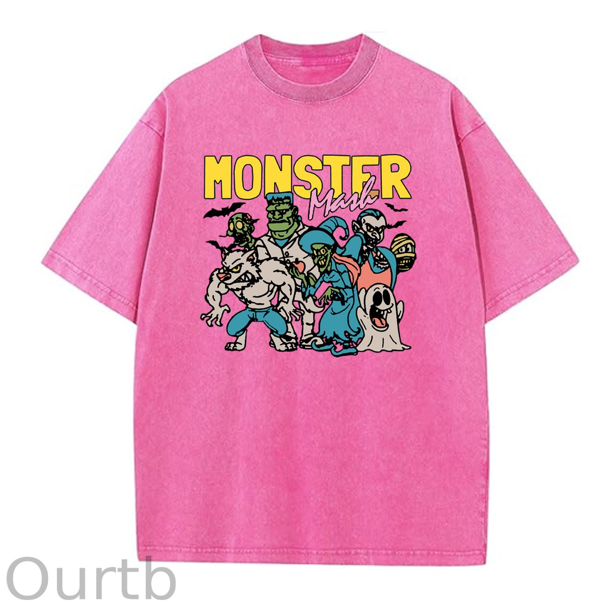 Monster Washed And Distressed Pattern Crew Neck T-Shirt
