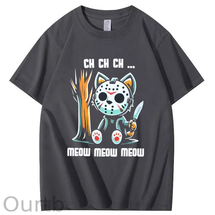 Halloween Funny Cat Lovers Ch Ch Ch Pattern 100% Cotton T-Shirt