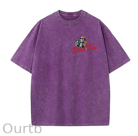 Dad Tax Washed And Distressed Pattern Crew Neck T-Shirt