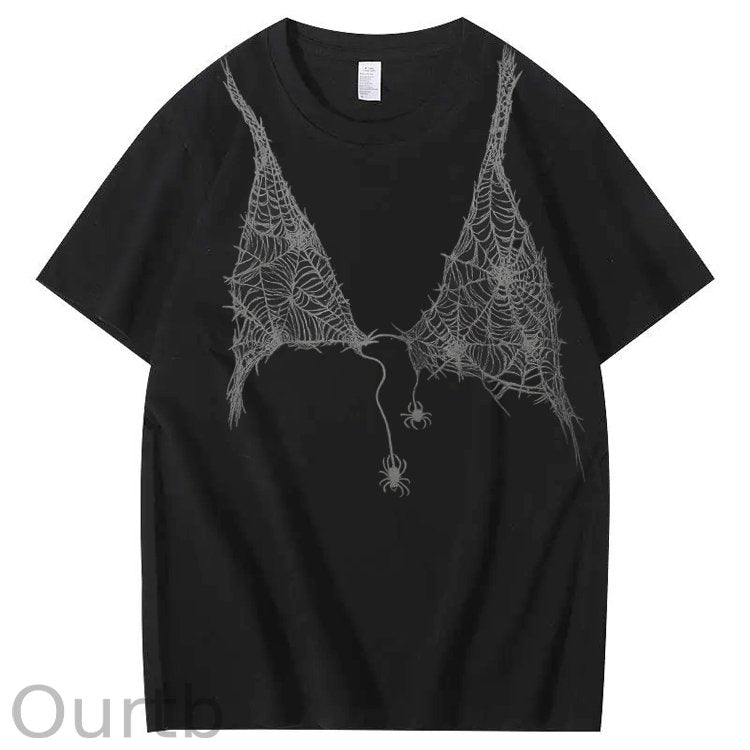 Halloween Fun Spider Web Bra Pattern Pattern Print 100%Cotton T-Shirt