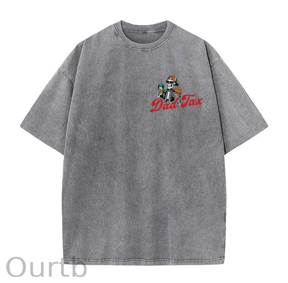 Dad Tax Washed And Distressed Pattern Crew Neck T-Shirt