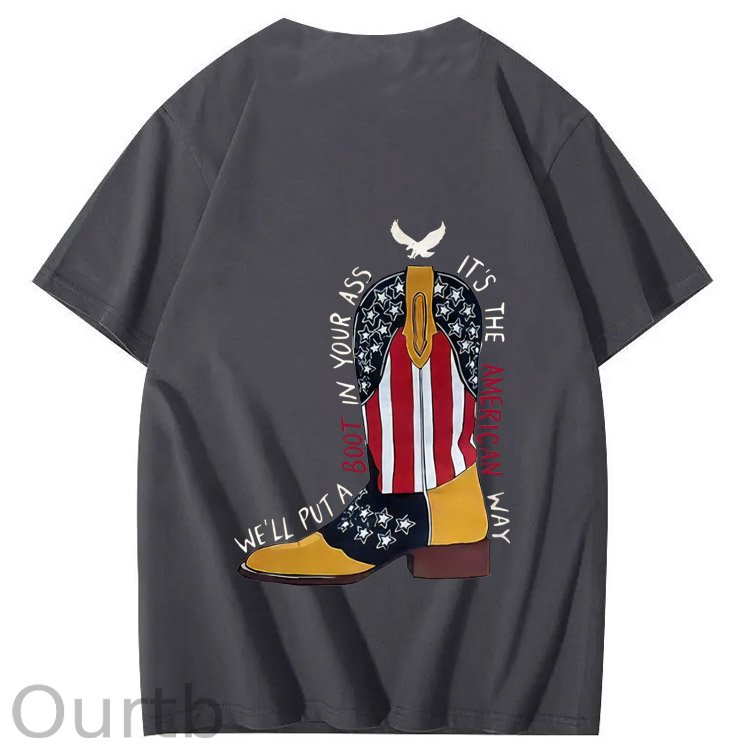 Red White And Blue Pattern Print 100%Cotton T-Shirt